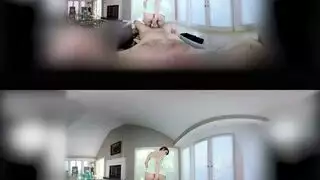 فتاة شقراء تمص القضيب وتحصل على وجه مني في الواقع الافتراضي